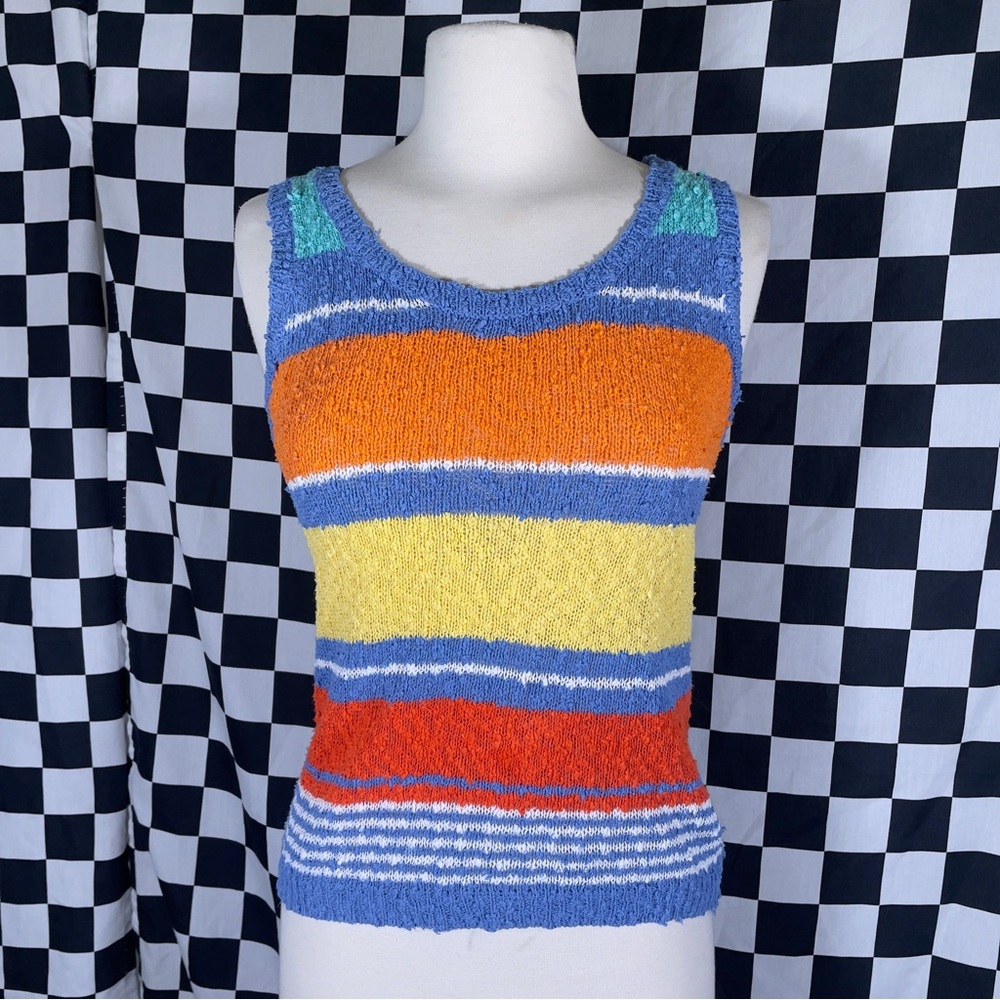 Vintage knit style color block tank top